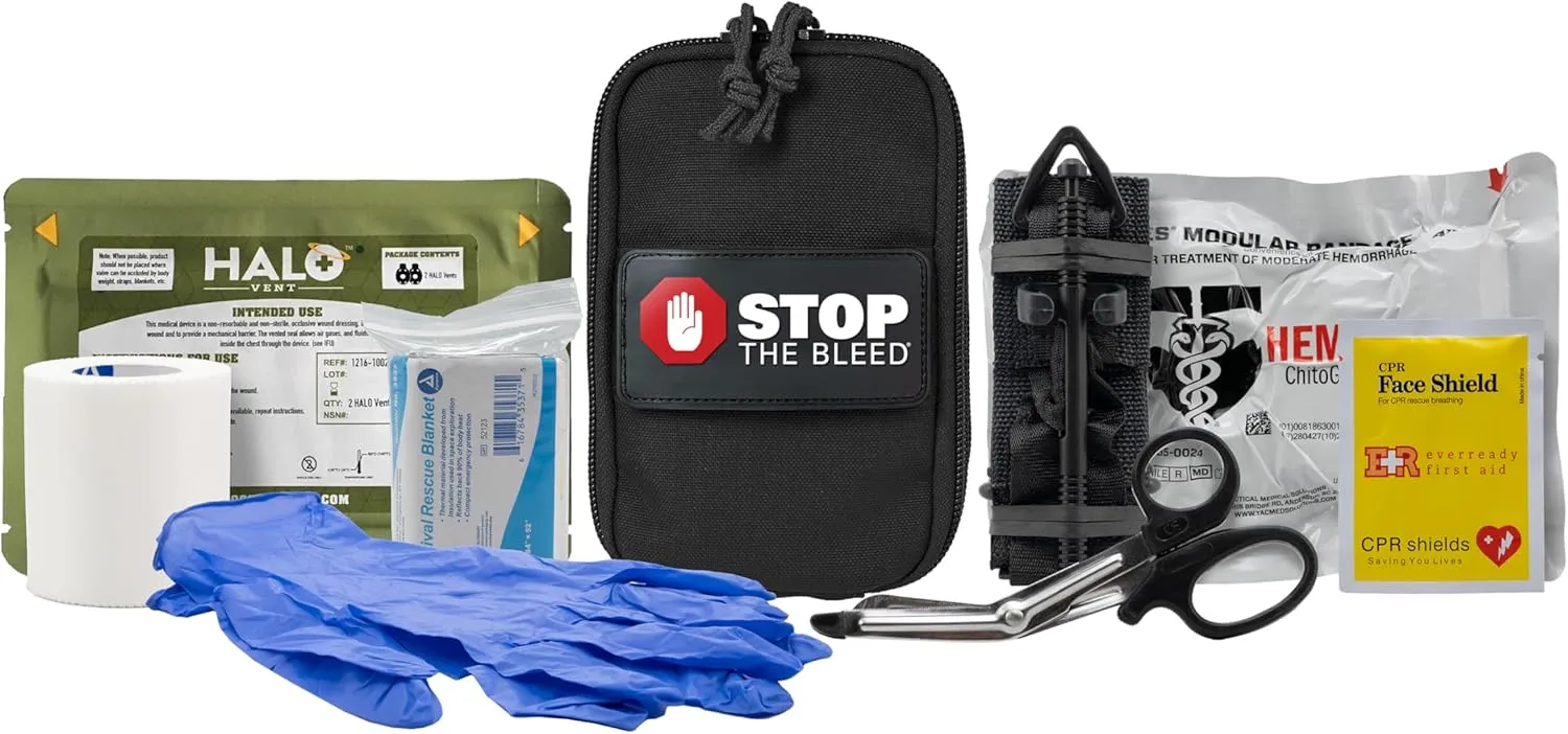 Stop The Bleed Kit – Advanced Bleeding Control Black Nylon Pouch, Easy-to-Use Hemorrhage Control Kit, Emergency First Aid with Tourniquet and Emergency Hemostatic Bandage