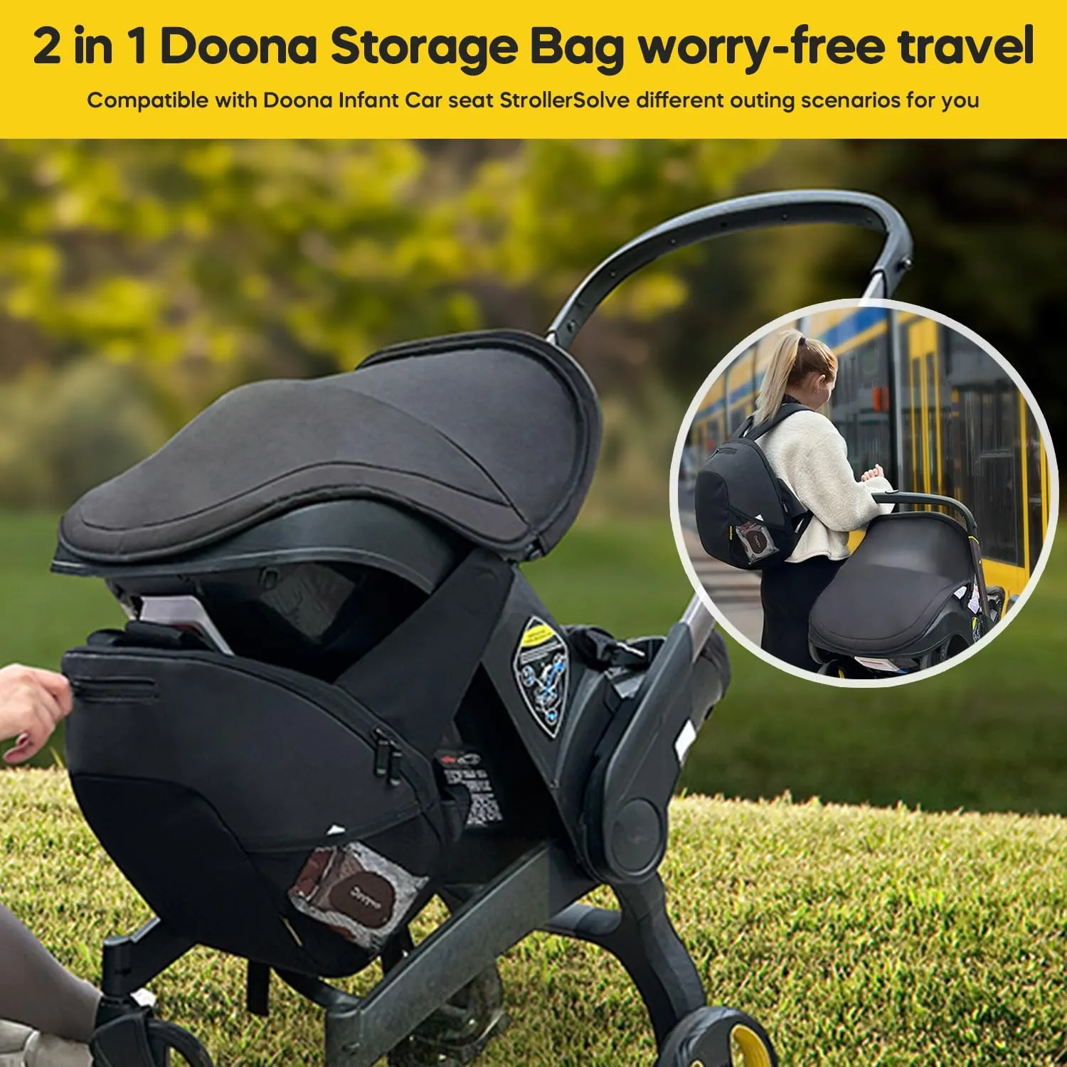 Storage Bag Compatible with Doona Infant Car Seat, Organizer Bag,Wearable Backpack for Baby Travel,Stroller Bag for Doona Car Seat & Stroller (Black)