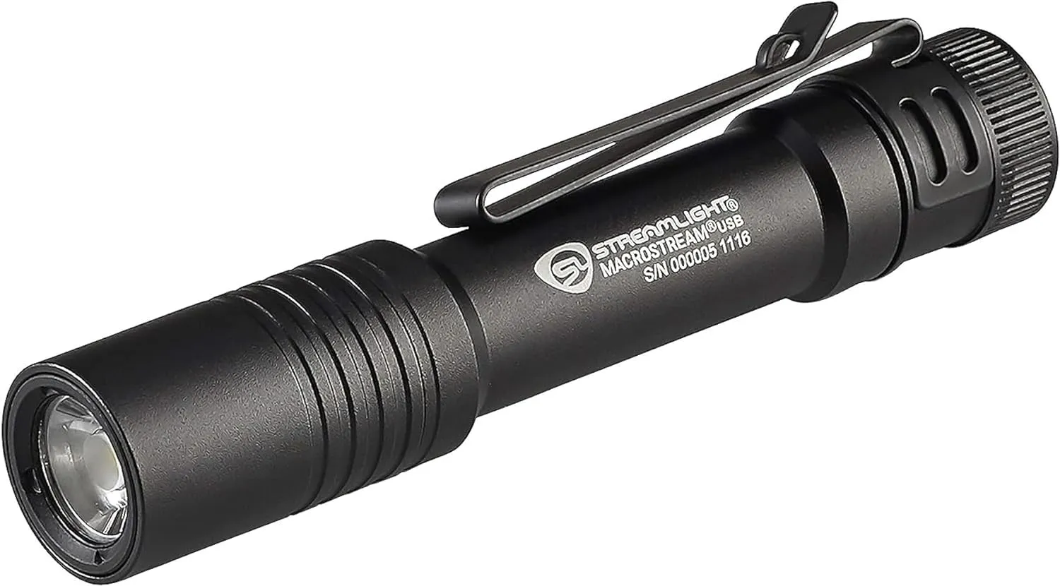 Streamlight 66320 MacroStream USB 500-Lumen Rechargeable Compact Flashlight with Wrist Lanyard, Hat Clip and USB Cord, Black