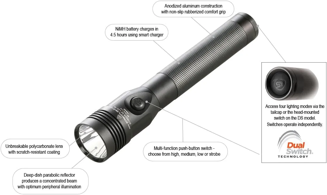 Streamlight 75453 Stinger DS 800-Lumen LED High Lumen Rechargeable Flashlight Without Charger, Black
