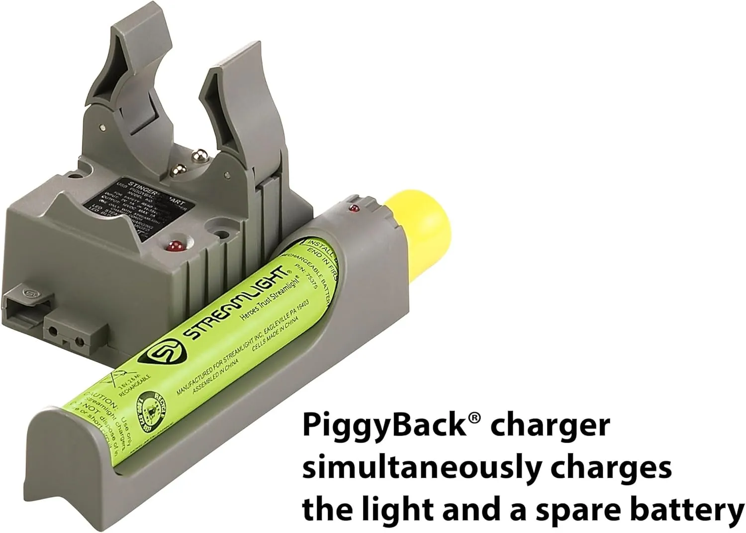 Streamlight 76182 PolyStinger LED 485-Lumen Rechargeable Flashlight with 120-Volt AC/DC Charger and 1 Piggyback Holder, Yellow