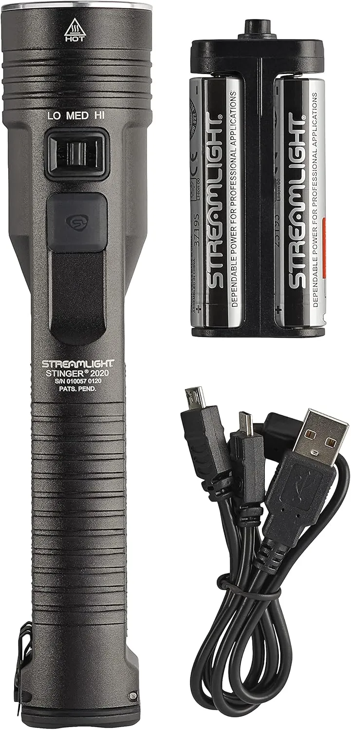 Streamlight 78100 Stinger 2020 2000-Lumen Rechargeable Professional Flashlight with Y USB Cord and without Charger, Black