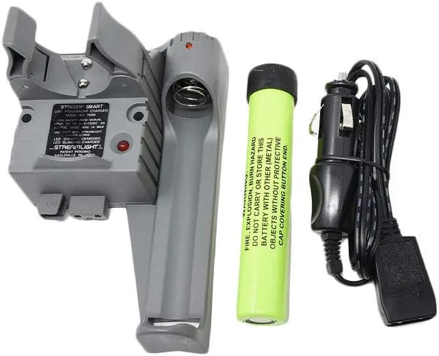 STREAMLIGHT Stinger PiggyBack Smart Charger Holder with Battery and 12V DC Car Charge Cord Included - Intended for Use with Stinger Series Flashlights