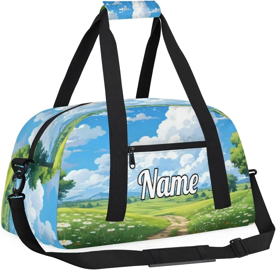 Summer Grass Land Custom Sports Gym Bag Personalized Dance Bag Teens Travel Weekender Overnight Carry On Bag Boys Girls Waterproof
