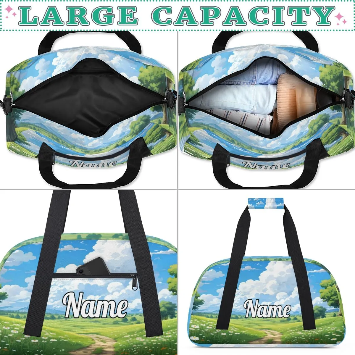 Summer Grass Land Custom Sports Gym Bag Personalized Dance Bag Teens Travel Weekender Overnight Carry On Bag Boys Girls Waterproof