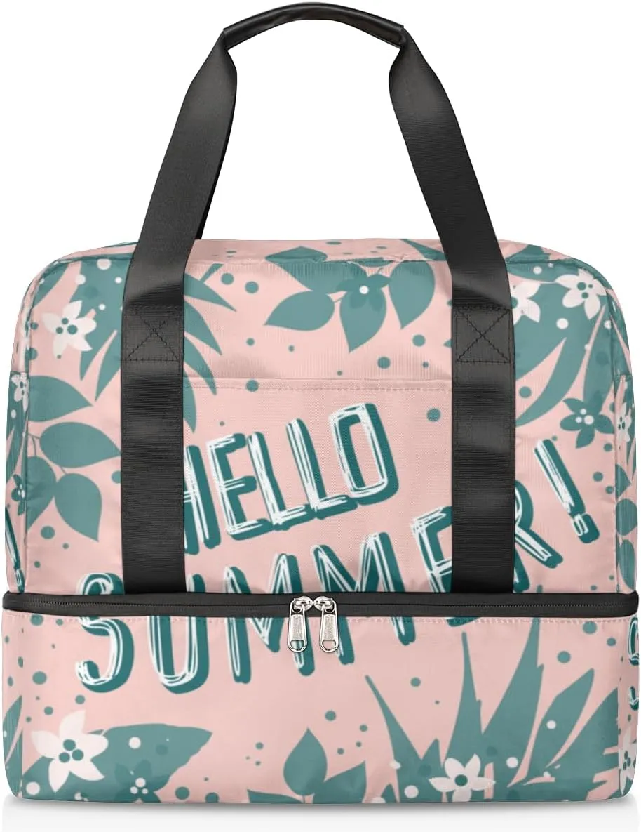 Summer Tropic Jungle Desgn Travel Bag Double Tier Zip Closure Weekender Bag with Leather Handle Waterproof Sports Tote Gym Bag for Swim Beach Gym Yoga
