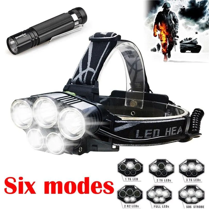 Super Bright 3x T6 LED   2x Q5 LED Headlamp Waterproof Head Light Flashlight 18650 Torch Lamp Bicycle Light Wholesale 40OT17