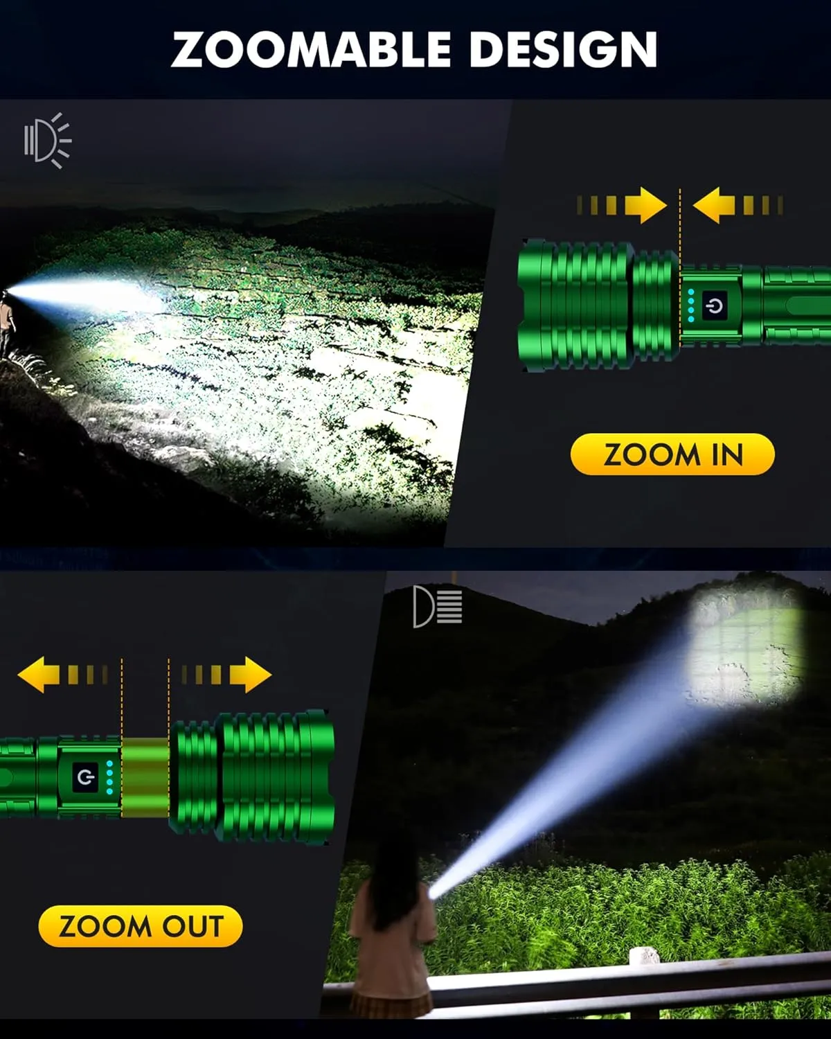 Super Bright Flashlight 2400.000 High Lumens, LED Rechargeable Flashlights Powered by Battery, Handheld Waterproof Tactical Flashlight-Zoomable 5 Modes-31H Runtime-Holster for Emergency Camping