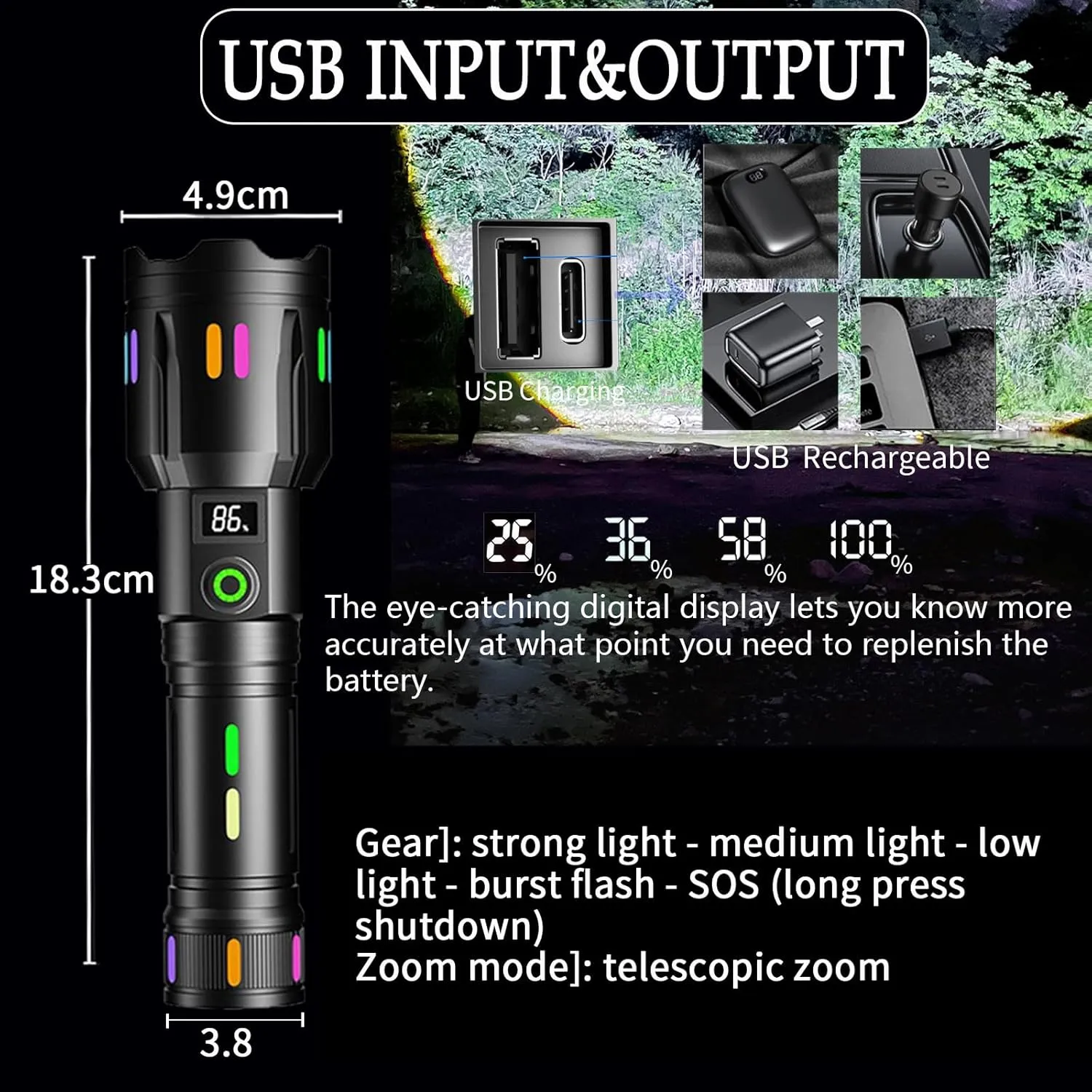 Super Bright led Lights, high Lumen Powerful Rechargeable flashlights, Torch Light Waterproof, Handheld Magnetic Compact Flashlight for Emergencies for Camping, Emergency，Tactical