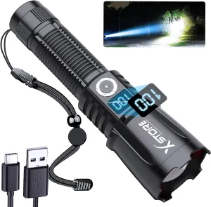 Super Bright Rechargeable LED Flashlight - High Lumens, 5 Modes, XHF 70 Technology, Waterproof & High-Powered, Ideal for Emergencies, Camping & Outdoor Adventures