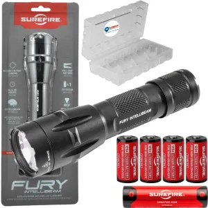 Sure Fire Fury Intellibeam 1500 Lumen Tactical Flashlight (Fury-IB-DF) Bundle with 4 Extra 123A Batteries and Lightjunction Battery Case