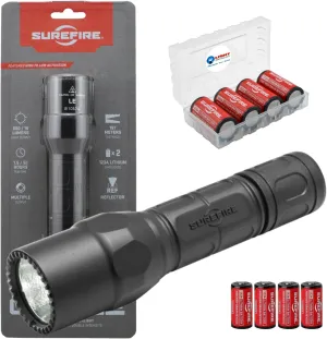 Sure Fire G2X LE Compact LED Flashlight 600 Lumen EDC Tactical Light, Black Bundle with 4 Extra CR123A Batteries and a Lightjunction Battery Pack (Made in USA)