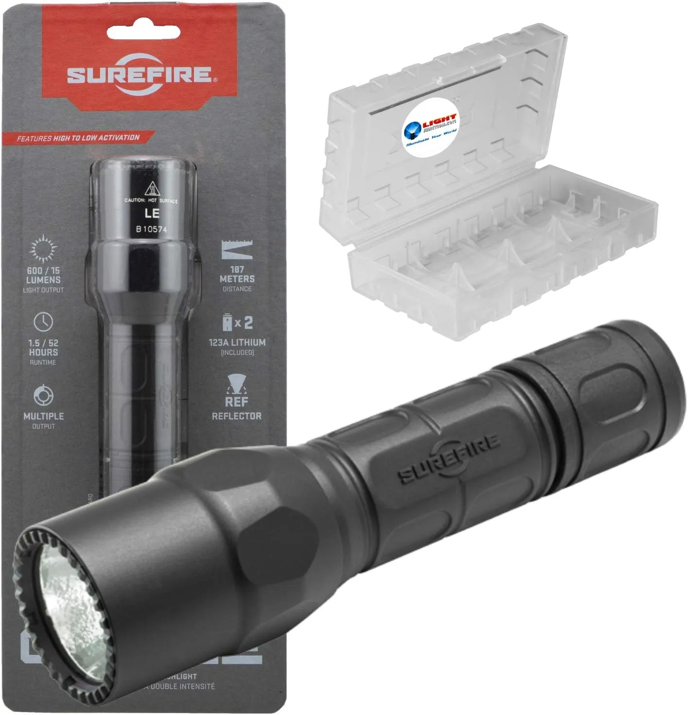 SureFire G2X LE Compact LED Flashlight 600 Lumen Tactical Light, Black Bundle with a Lightjunction Battery Box