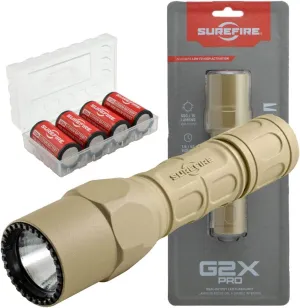 SureFire G2X Pro 600 Lumen Tactical EDC Flashlight Bundle with 4 Extra CR123A Batteries and Lightjunction Battery Case (Tan)
