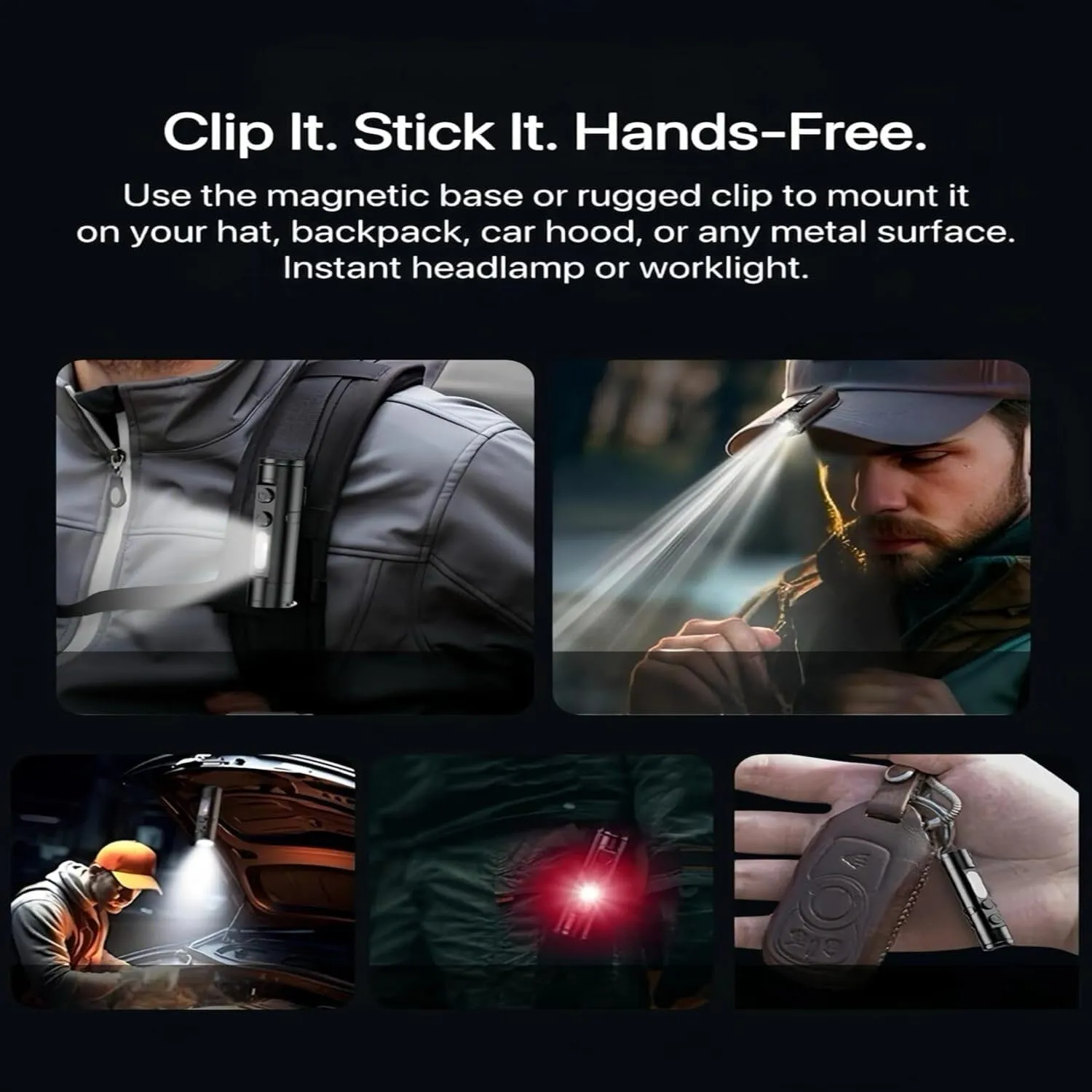 Taclite Mini - The Ultimate Everyday Micro Tool, 2025 New 800 Lumens Magnetic Led Rechargeable Flashlight with Hat Clip, Waterproof, 3 Brightness for Camping, Emergency Black