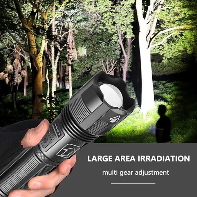 Tactical Flashlight - USB Rechargeable, 6000 Lumen XHP70.2 LED, 5 Modes, Zoomable, Power Indicator, USB Output