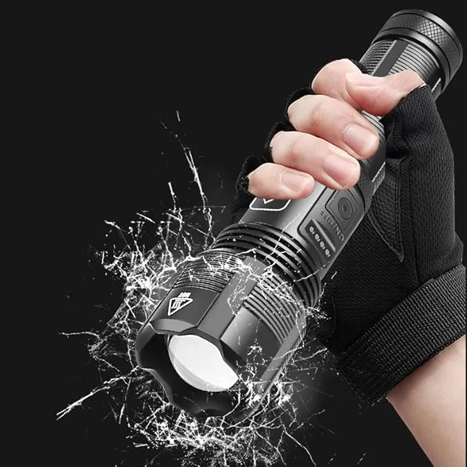 Tactical Flashlight - USB Rechargeable, 6000 Lumen XHP70.2 LED, 5 Modes, Zoomable, Power Indicator, USB Output