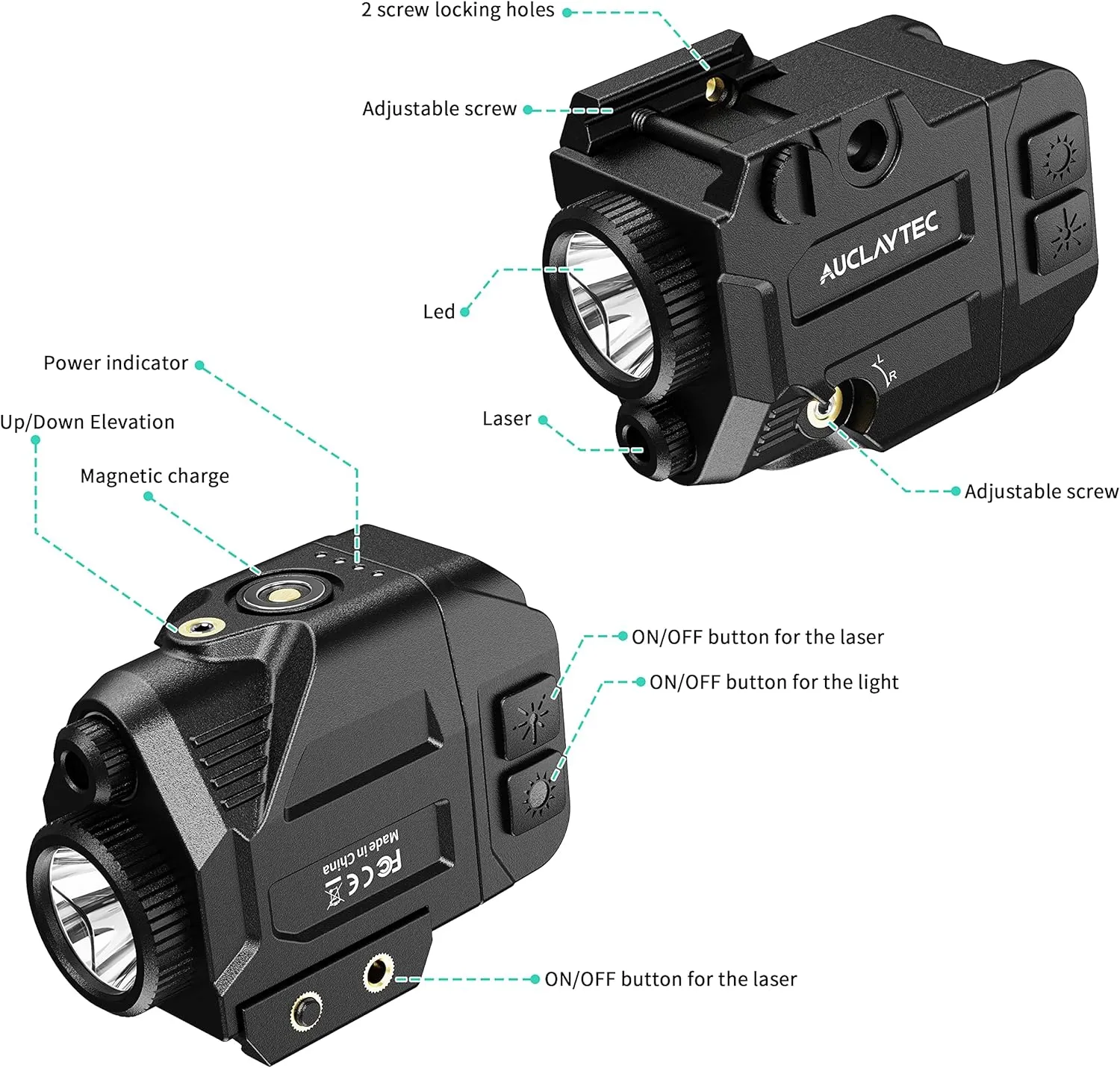 Tactical Flashlight with Laser Sight Combo with Magnetic Charging, 500 Lumen LED with Strobe for Glock or Picatinny (MIL-STD-1913) Rails LED Pistol Light（Green Laser）