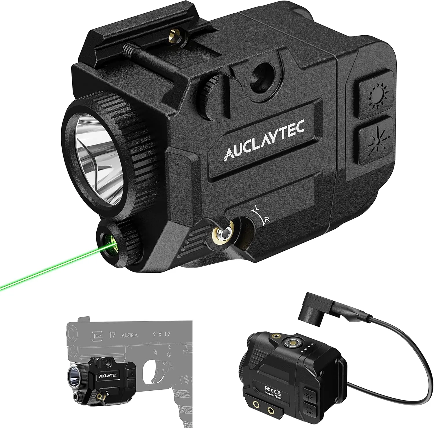 Tactical Flashlight with Laser Sight Combo with Magnetic Charging, 500 Lumen LED with Strobe for Glock or Picatinny (MIL-STD-1913) Rails LED Pistol Light（Green Laser）
