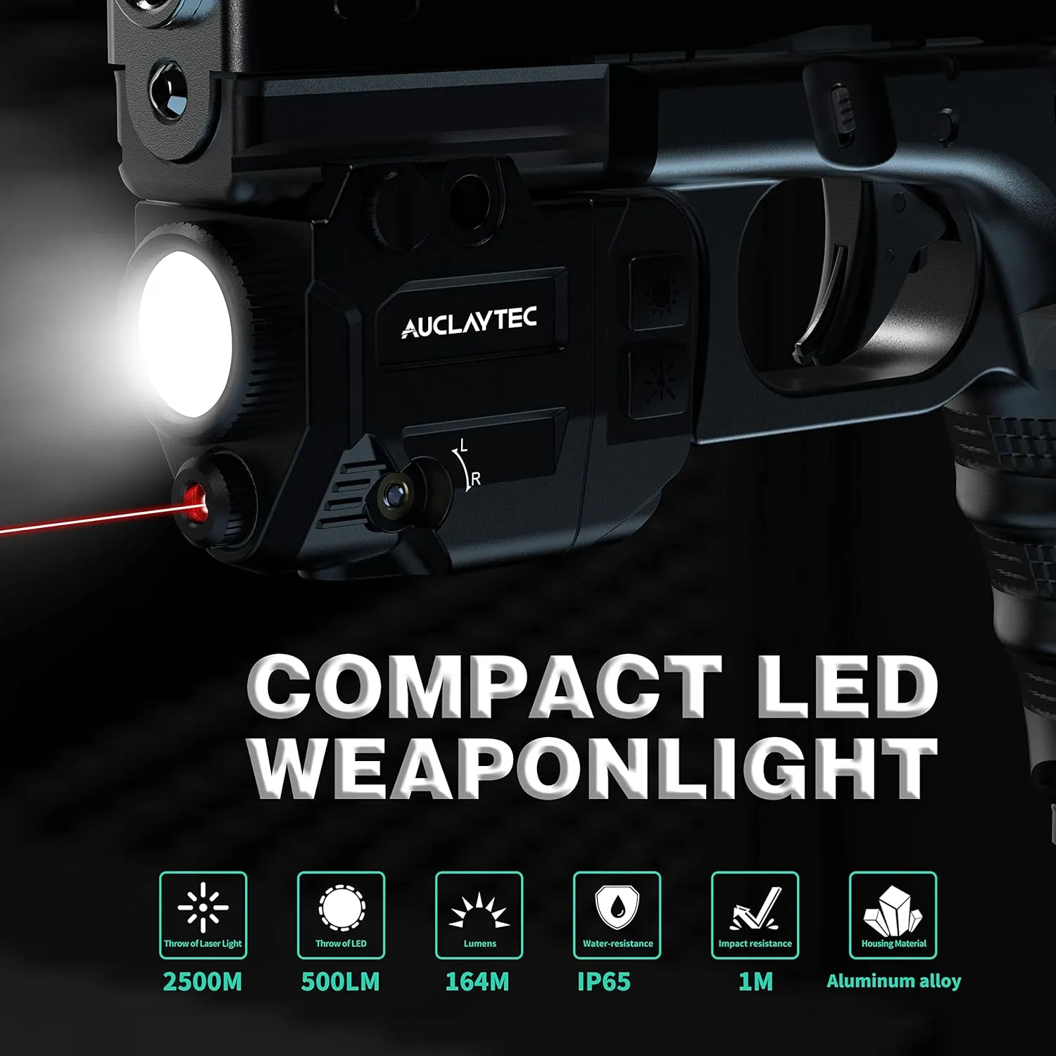 Tactical Flashlight with Laser Sight Combo with Magnetic Charging, 500 Lumen LED with Strobe for Glock or Picatinny (MIL-STD-1913) Rails LED Pistol Light（Red Laser）