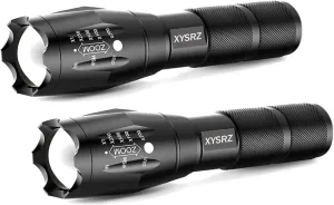 Tactical LED Flashlight High Lumens Military Grade 5 Modes Zoomable Waterproof Flashlight for Emergency and Outdoor Use, Camping, Hiking, 2 Pack