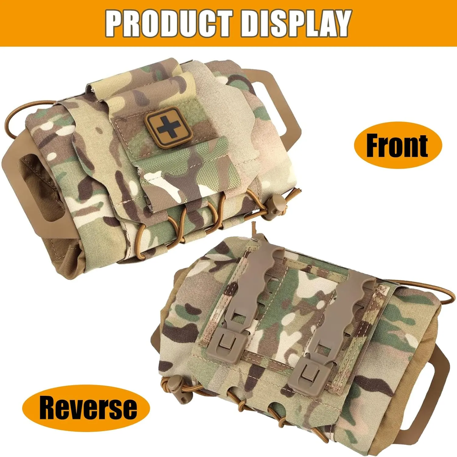 Tactical Molle Medical IFAK Pouch Rapid/Quick Deploy First Aid Kit Pack Emergency Survival Bag Two-Piece System Medical Roll Carrier Handle Outdoor Sport Hunting Bag (Brown)