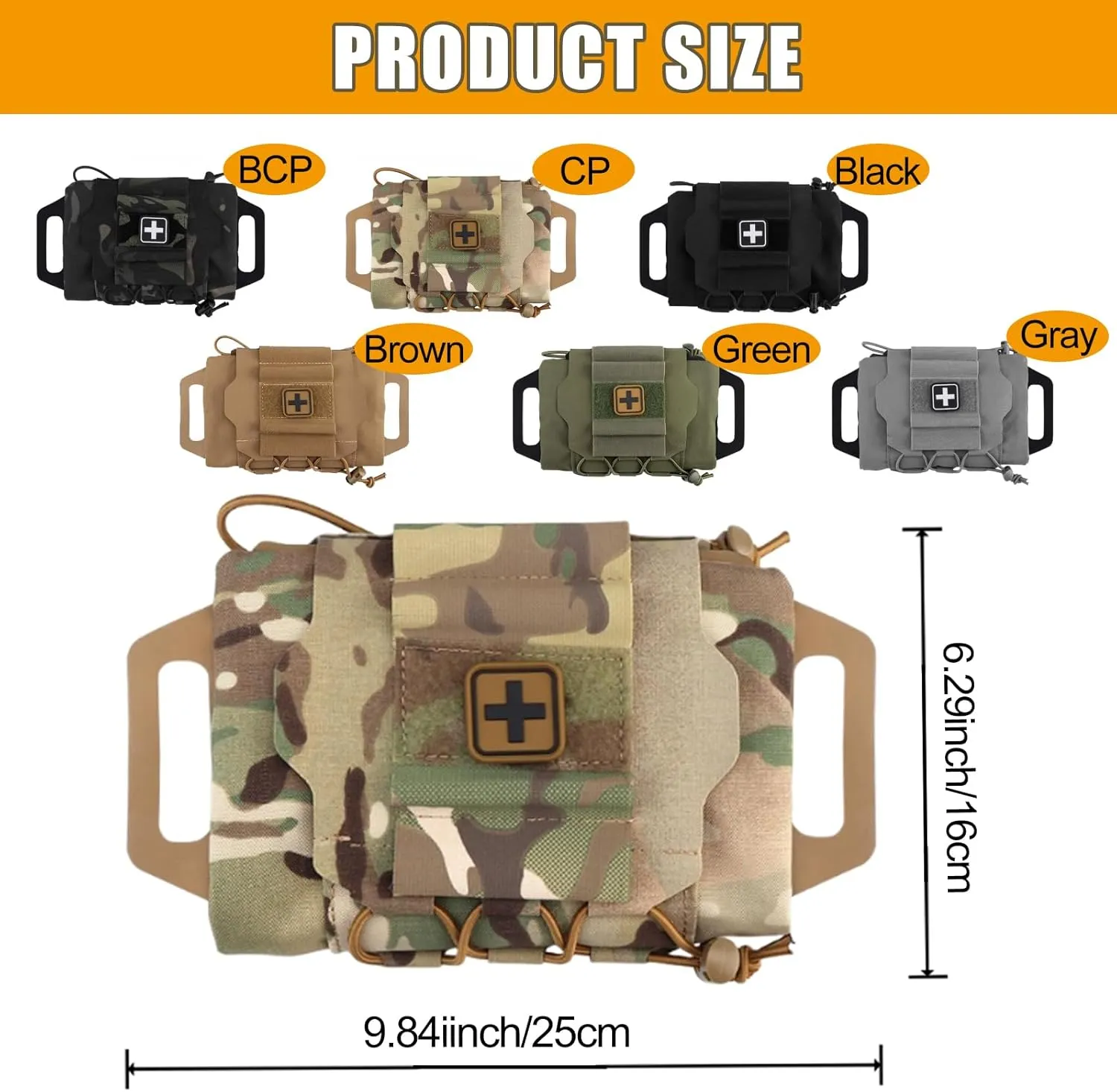 Tactical Molle Medical IFAK Pouch Rapid/Quick Deploy First Aid Kit Pack Emergency Survival Bag Two-Piece System Medical Roll Carrier Handle Outdoor Sport Hunting Bag (Brown)