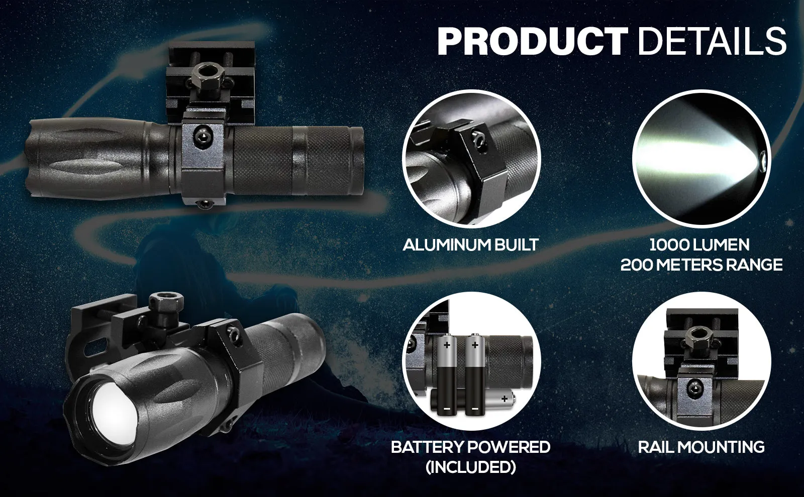 Tactical shotgun flashlight for Maxus II al Purpose Model accessories picatinny.