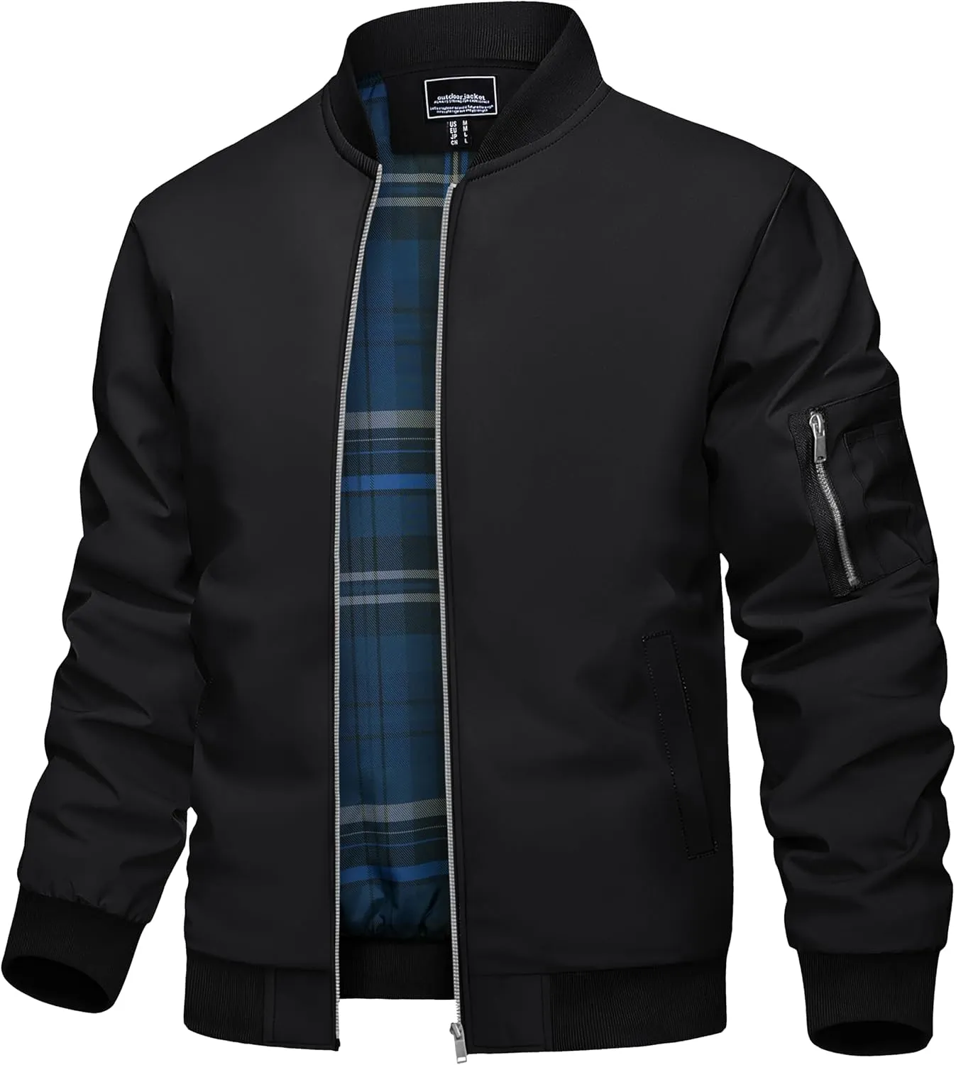 TACVASEN Men's Bomber Jacket Lightweight Windbreaker Plaid Lined Casual Fashion Spring Fall Windproof Zip Up Jacket for Men