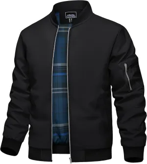 TACVASEN Men's Bomber Jacket Lightweight Windbreaker Plaid Lined Casual Fashion Spring Fall Windproof Zip Up Jacket for Men