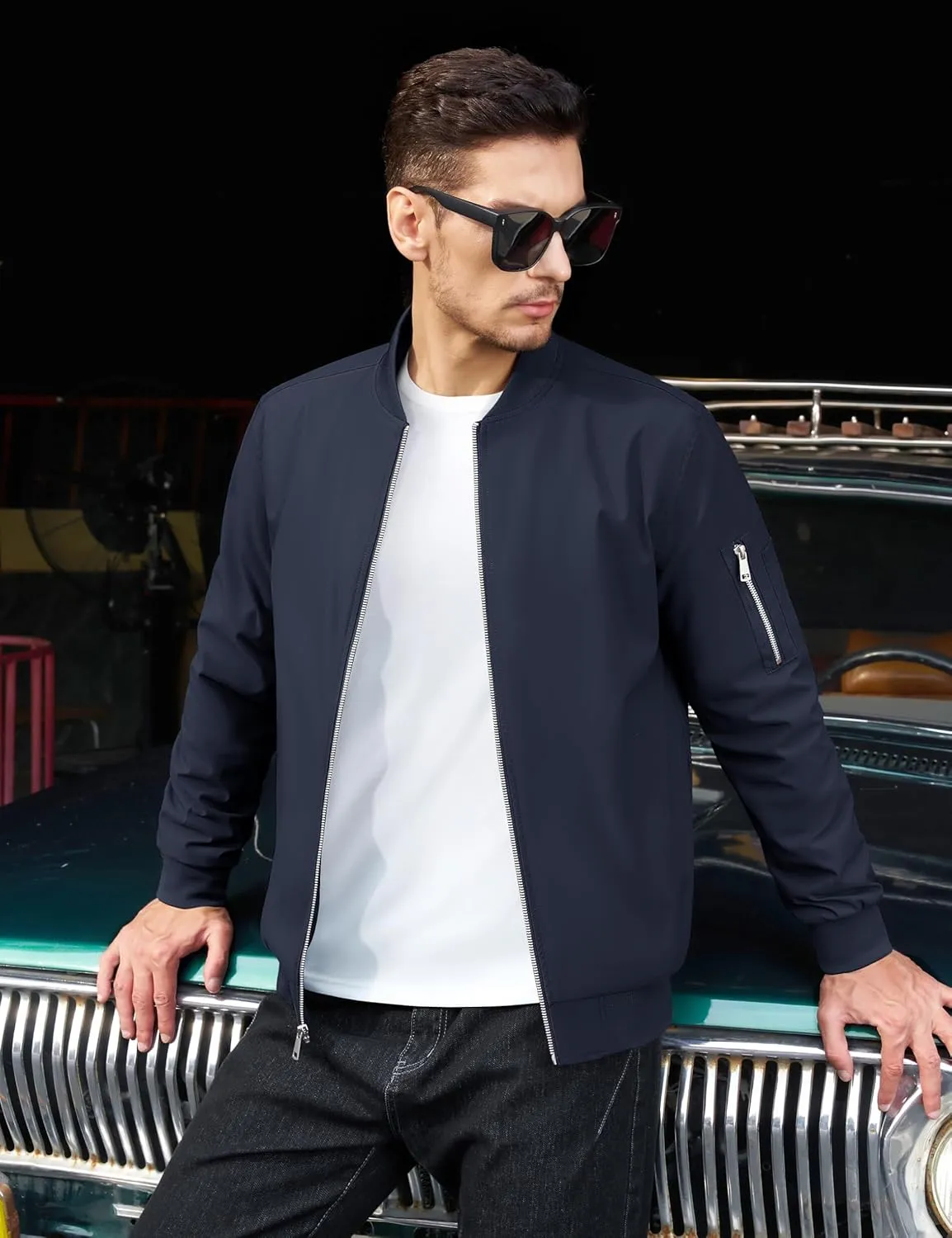 TACVASEN Men's Bomber Jacket Lightweight Windbreaker Plaid Lined Casual Fashion Spring Fall Windproof Zip Up Jacket for Men