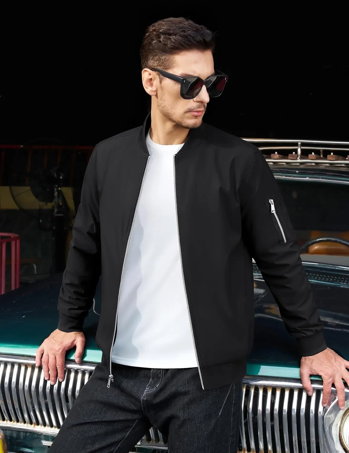 TACVASEN Men's Bomber Jacket Lightweight Windbreaker Plaid Lined Casual Fashion Spring Fall Windproof Zip Up Jacket for Men