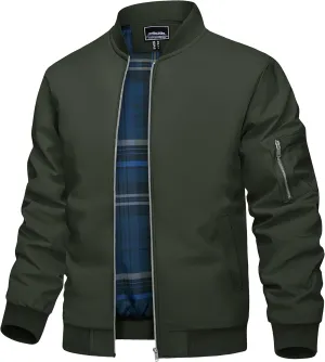 TACVASEN Men's Bomber Jacket Lightweight Windbreaker Plaid Lined Casual Fashion Spring Fall Windproof Zip Up Jacket for Men