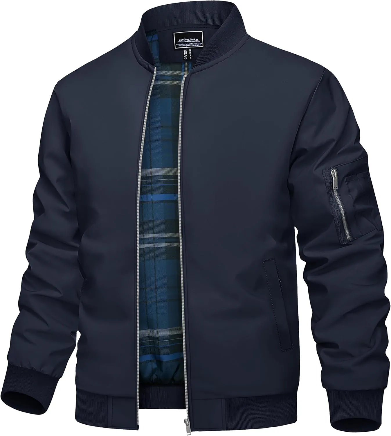 TACVASEN Men's Bomber Jacket Lightweight Windbreaker Plaid Lined Casual Fashion Spring Fall Windproof Zip Up Jacket for Men