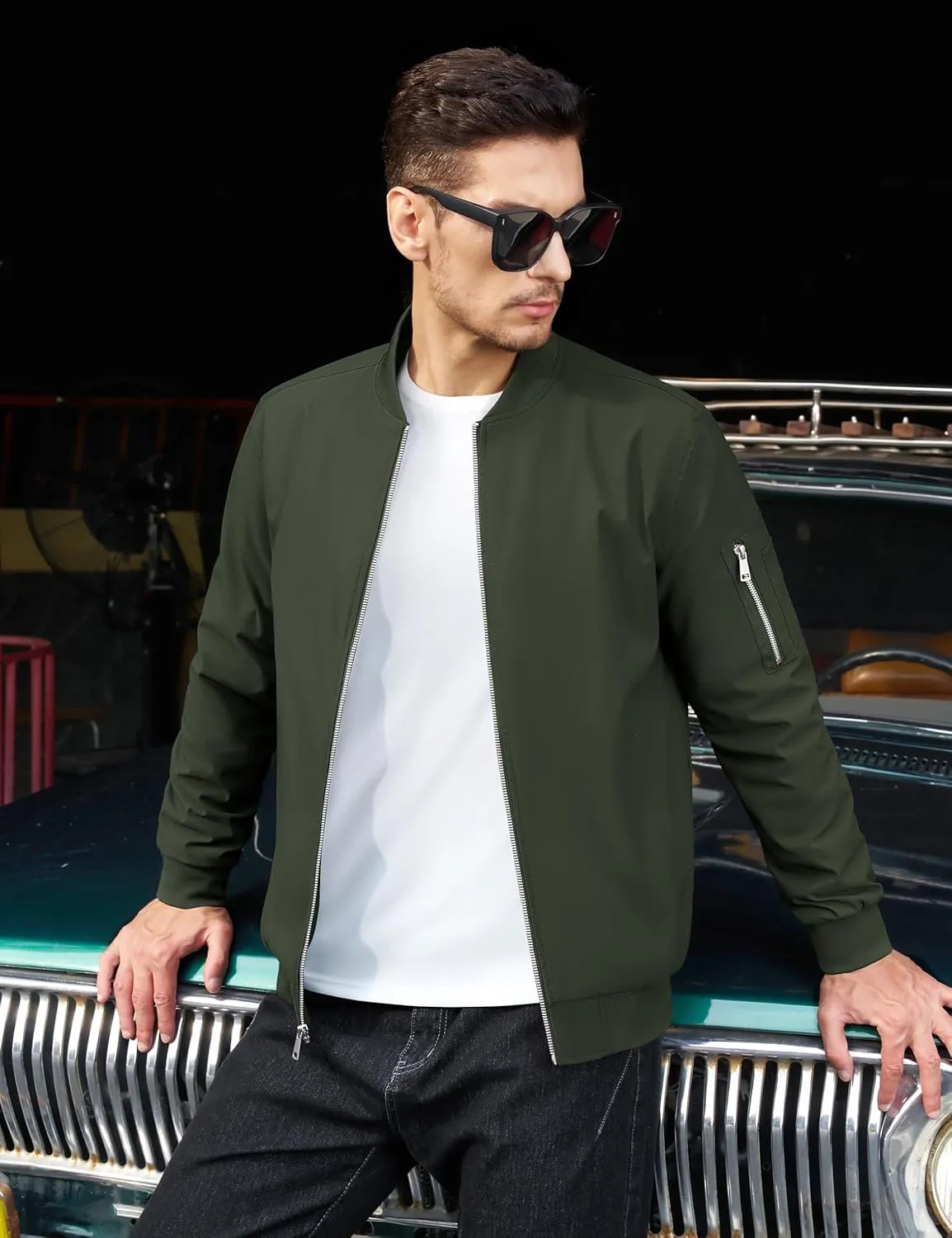 TACVASEN Men's Bomber Jacket Lightweight Windbreaker Plaid Lined Casual Fashion Spring Fall Windproof Zip Up Jacket for Men