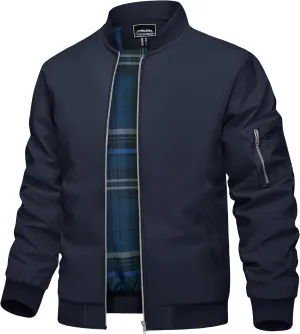 TACVASEN Men's Bomber Jacket Lightweight Windbreaker Plaid Lined Casual Fashion Spring Fall Windproof Zip Up Jacket for Men