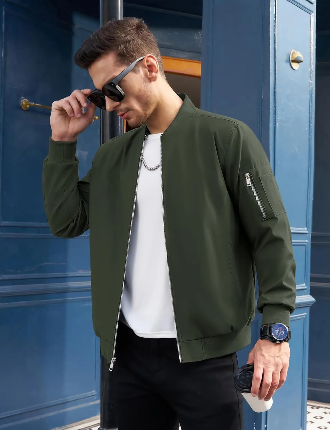 TACVASEN Men's Bomber Jacket Lightweight Windbreaker Plaid Lined Casual Fashion Spring Fall Windproof Zip Up Jacket for Men