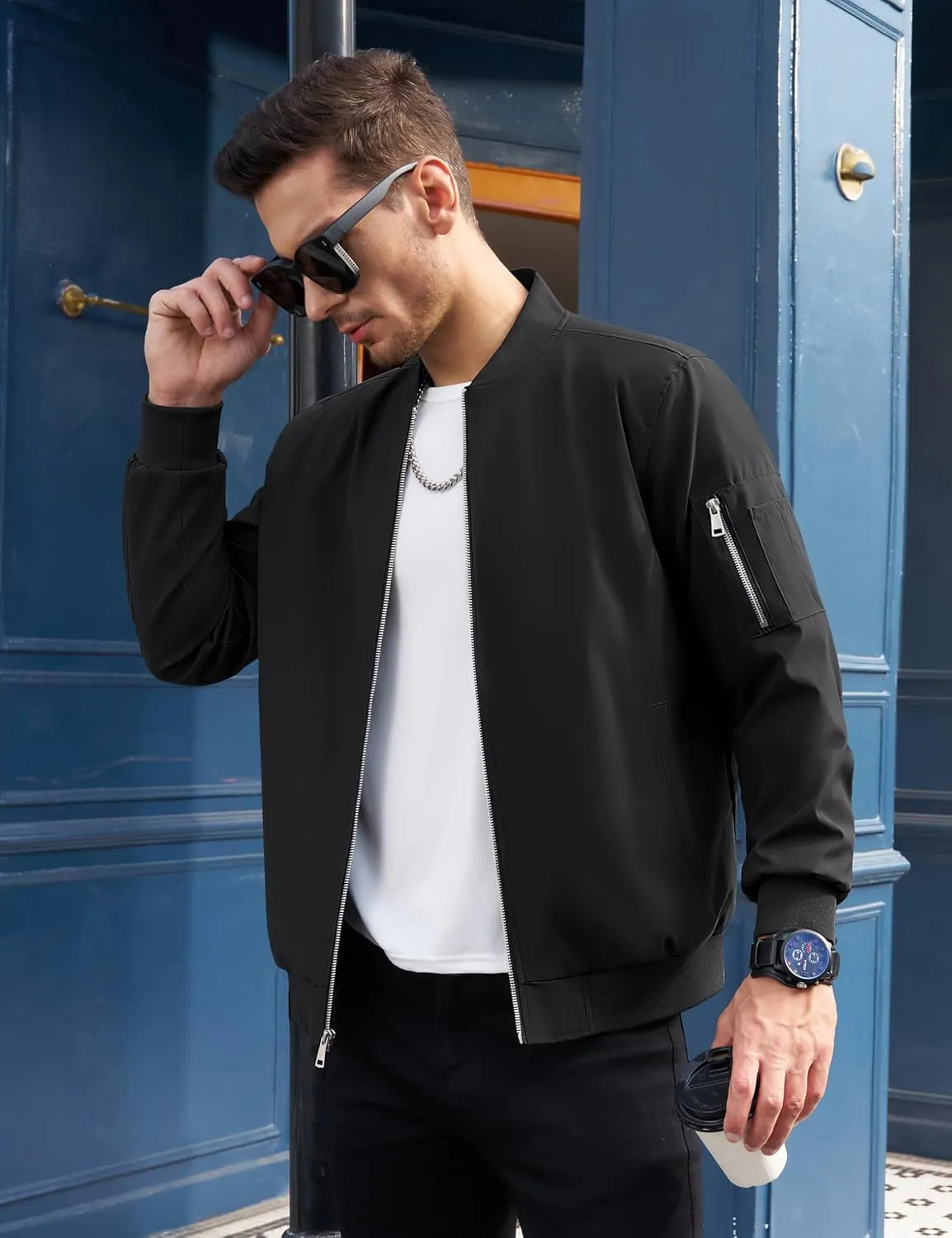 TACVASEN Men's Bomber Jacket Lightweight Windbreaker Plaid Lined Casual Fashion Spring Fall Windproof Zip Up Jacket for Men