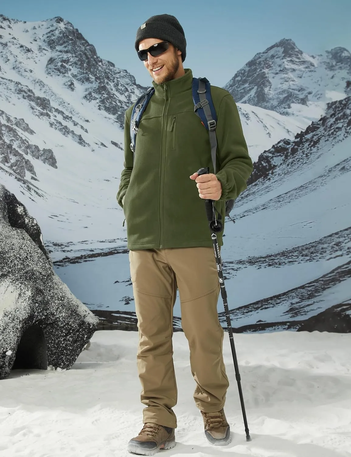 TACVASEN Men's Polar Fleece Jacket Full Zip Lightweight Tactical Jacket with Pockets Winter Coats Warm Casual Hiking Outdoor