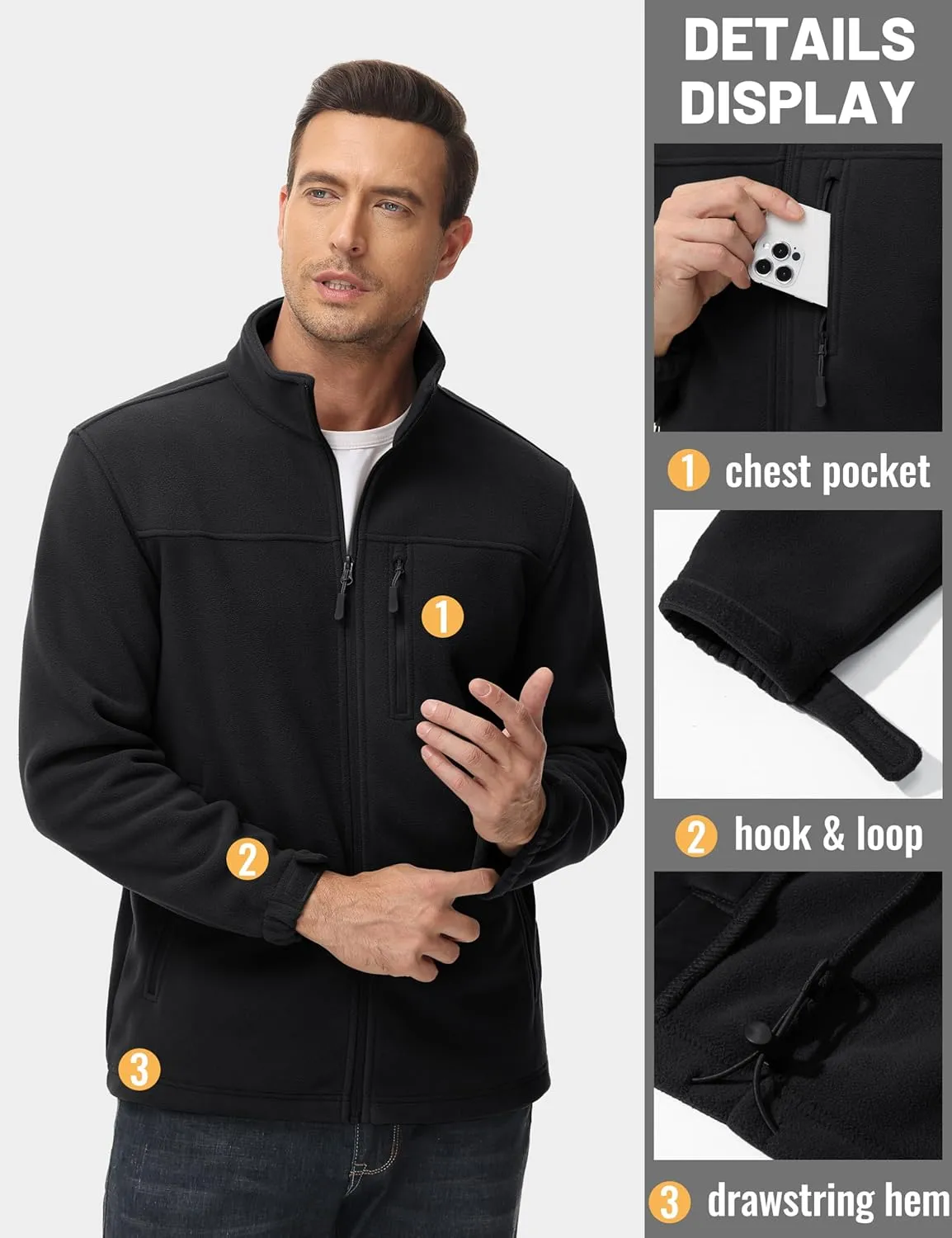 TACVASEN Men's Polar Fleece Jacket Full Zip Lightweight Tactical Jacket with Pockets Winter Coats Warm Casual Hiking Outdoor
