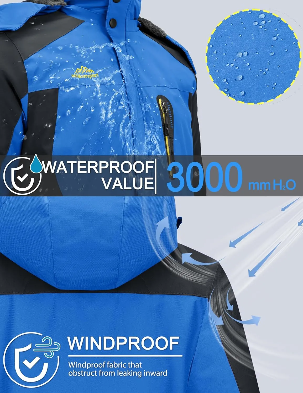 TACVASEN Men's Winter Ski Jacket Waterproof Snow Coats Snowboard Fleece Lining Jacket Warm Parka with Hooded