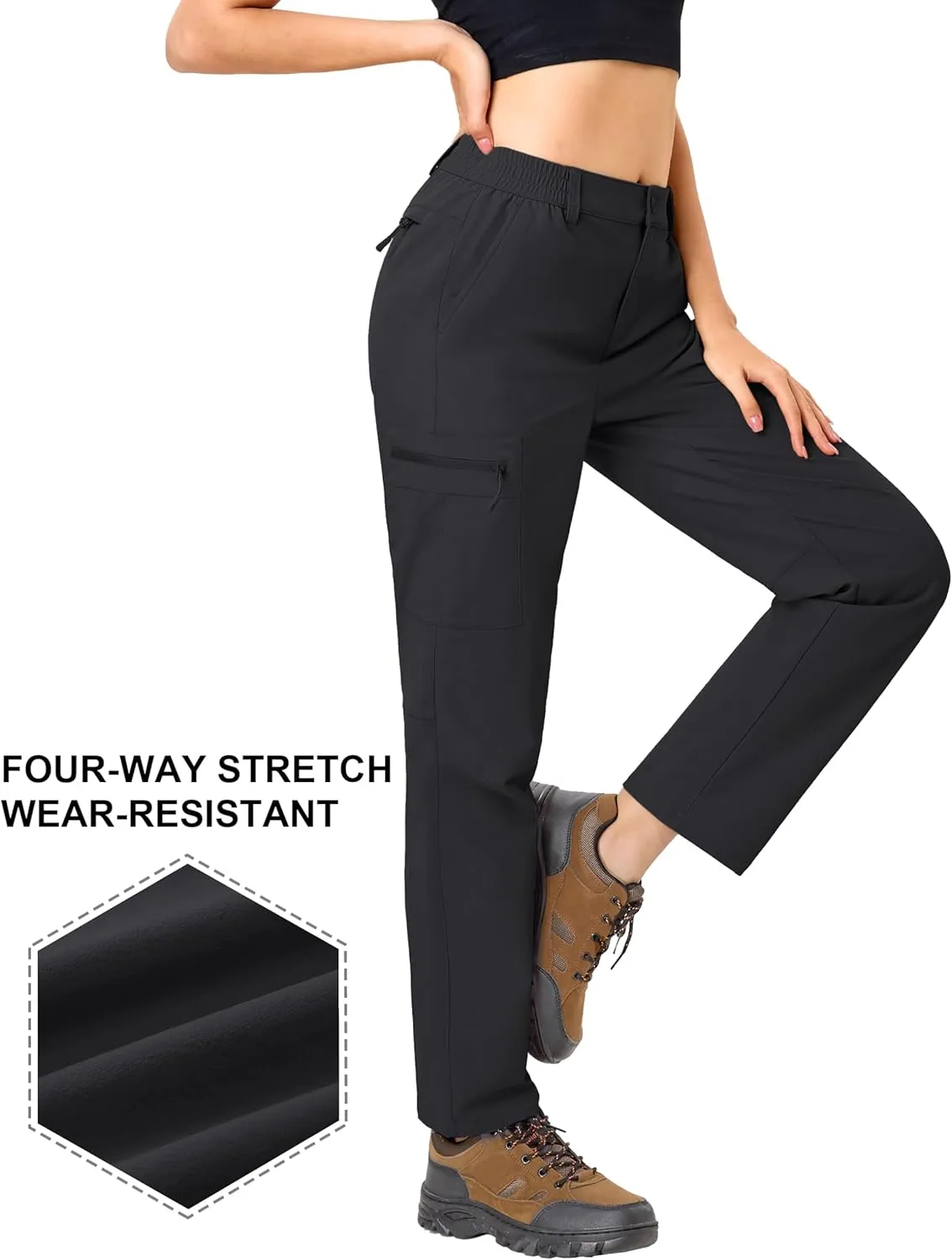 TACVASEN Women's Hiking Cargo Pants Lightweight Water Resistant Quick Dry Outdoor Work Mountain Trouser Zipper Pockets