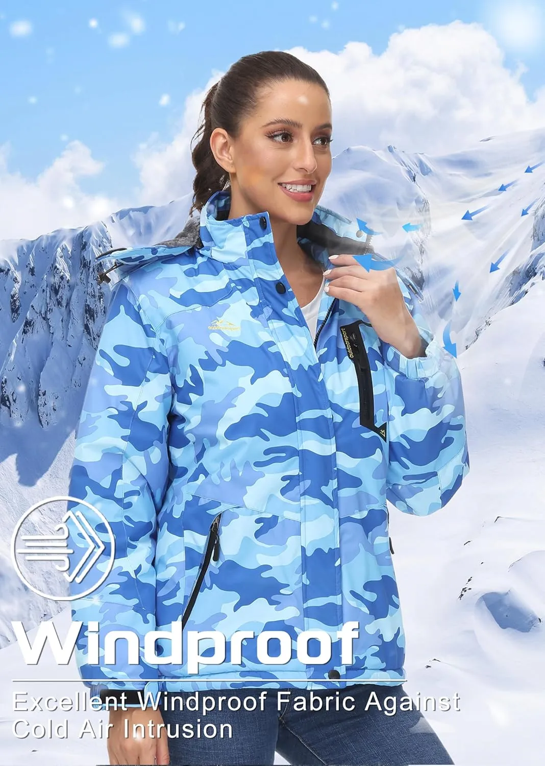 TACVASEN Women's Winter Jacket Waterproof Ski Jacket Hooded Fleece Lined Warm Snow Coat Mountain Windproof Rain Windbreaker