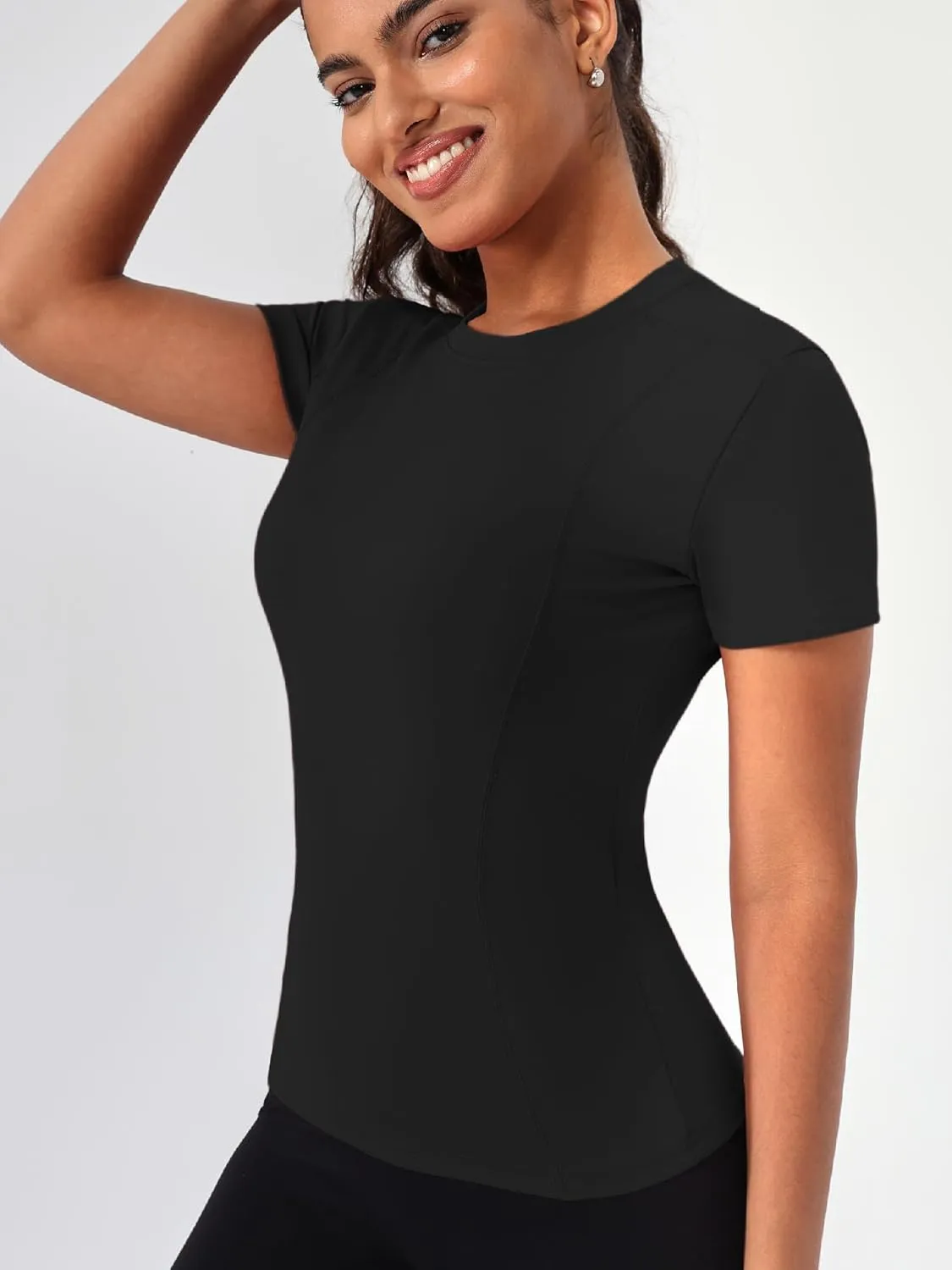 TAISIM Women's Dry Fit Workout Shirt Crew Neck Compression Top