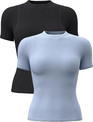 TAISIM Women's Dry Fit Workout Shirt Crew Neck Compression Top