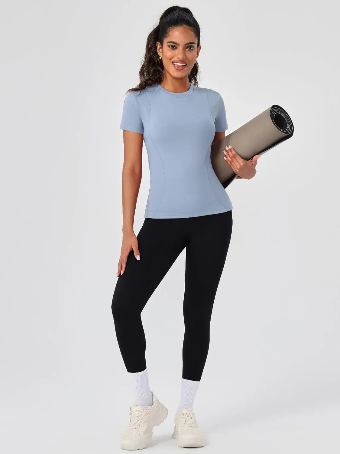TAISIM Women's Dry Fit Workout Shirt Crew Neck Compression Top