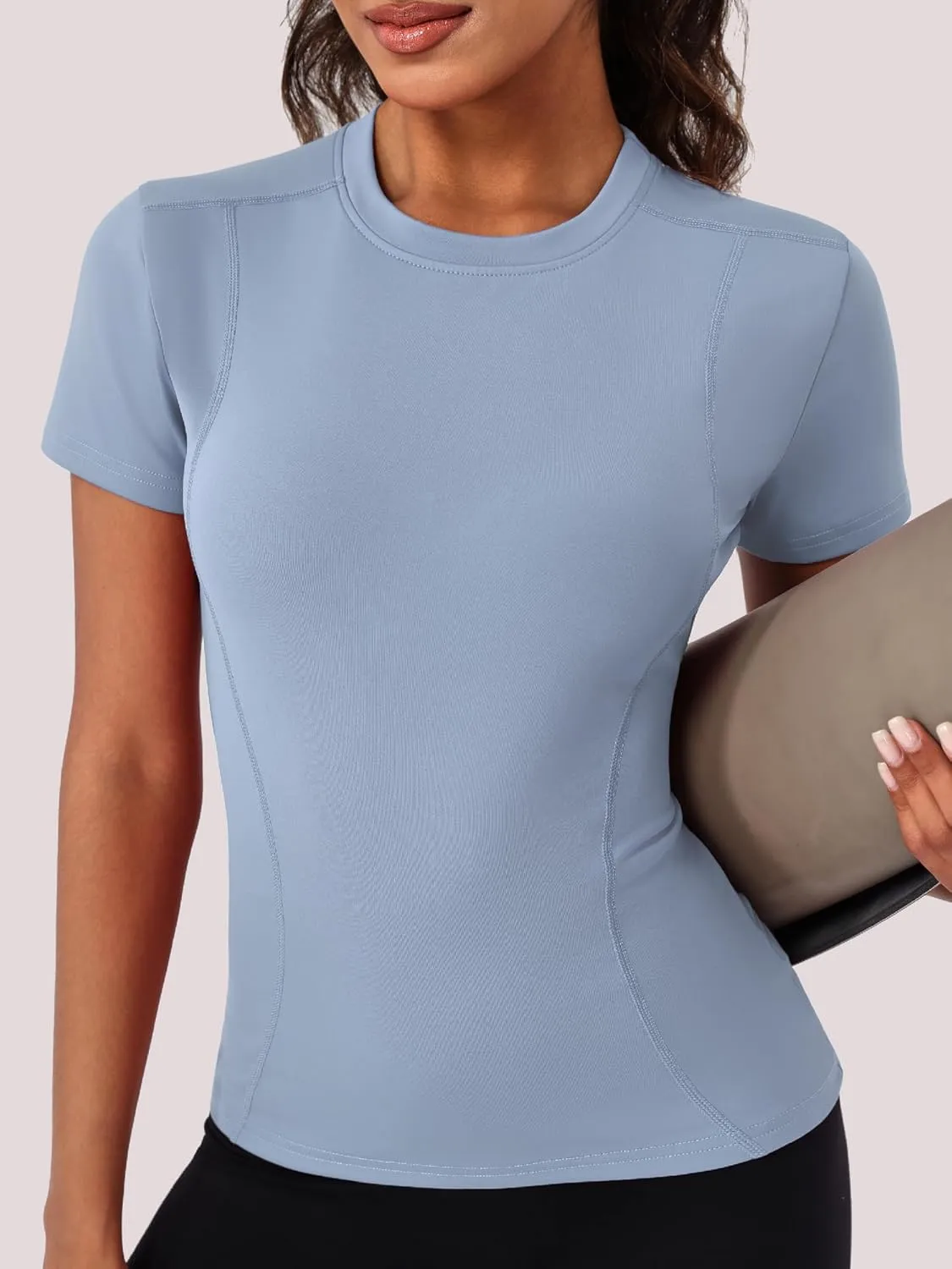 TAISIM Women's Dry Fit Workout Shirt Crew Neck Compression Top