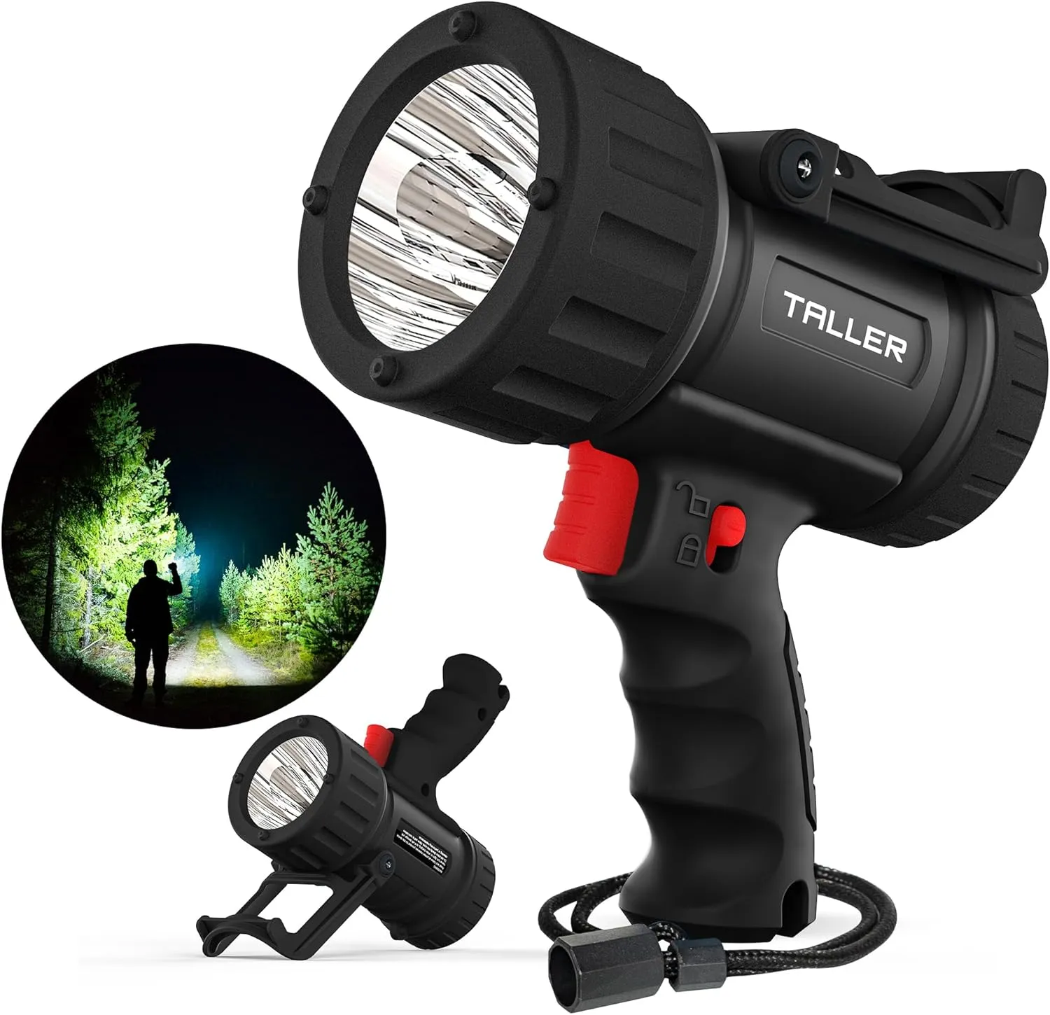 Taller Upgraded Rechargeable Spotlight Outdoor, Super Bright Hand Held Work Lights Flashlight Warning Lamp, IPX7 Waterproof Lightweight LED Spotlight for Boat Camping, Hunting - Black