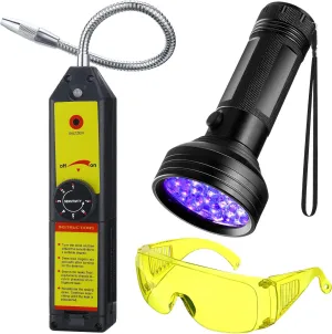Tallew Refrigerant Leak Detector with LED Light Auto Air Conditioner Tool Test Detection Kit Halogen Gas Leakage Tester 68 Flashlight UV Protective Glasses