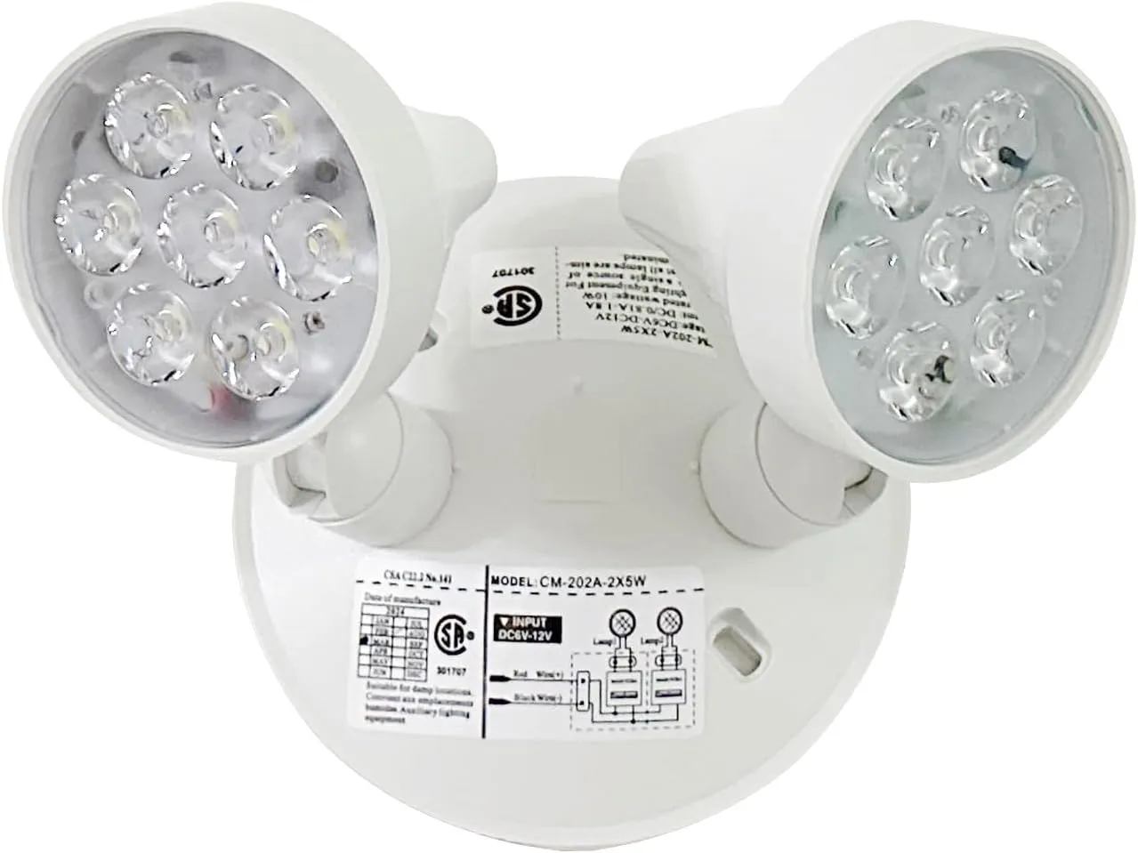 TANLUX Emergency Remote Head Lighting, Double Head Emergency Light, Multi Voltage 6V to 24 Volt Input, 2 by 5 Watts, 2 by 400 Lumen Output, No Battery Inside